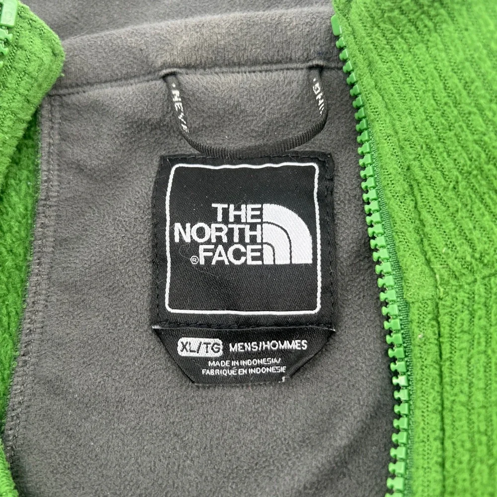 The North Face Mens XL Green Grid Fleece Full Zip Jacket Waffle Knit Hiking XL